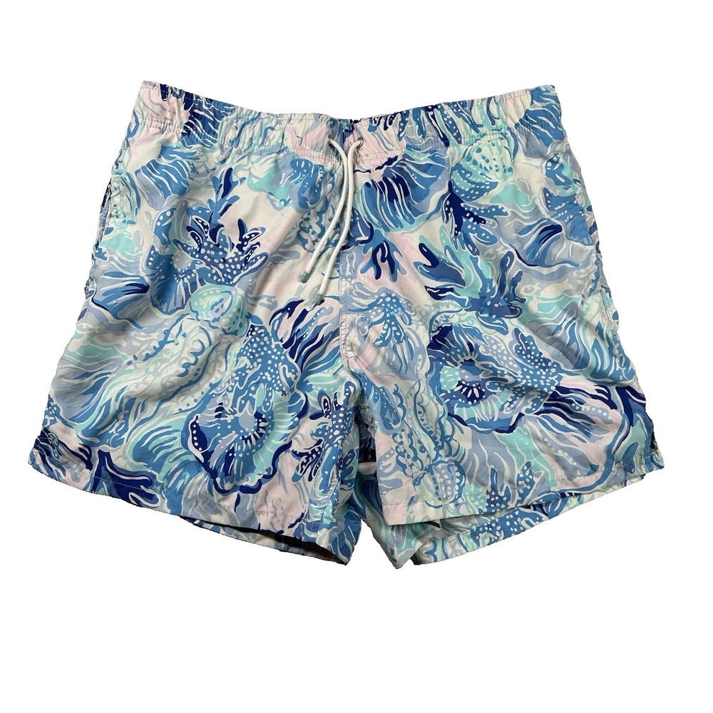 Lilly Pullitzer Swim Shorts Mens XL Capri Trunk Lined Coral Nautical Ocean 5"